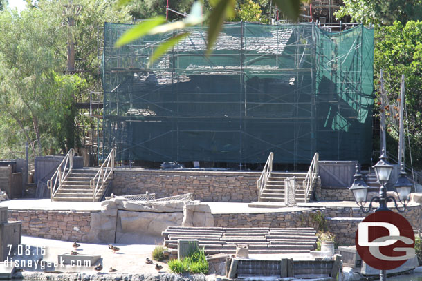 Scaffolding up around the cabin.