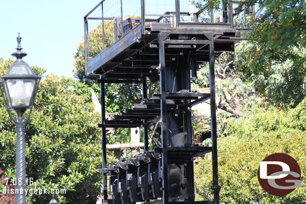 The center light tower was up today for evening performances on the river.  Notice how much equipment has been removed from the tower.  