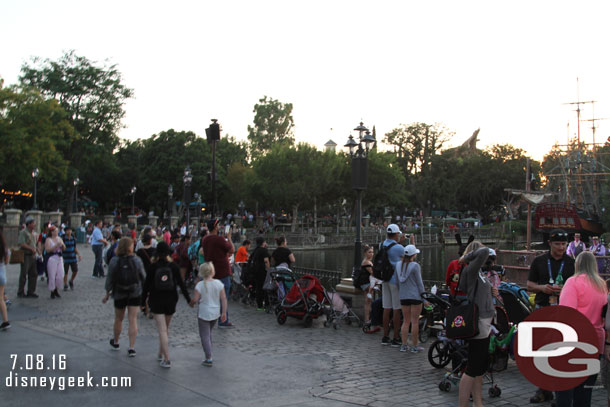 A small crowd along the Rivers of America enjoying the Jambalaya Jazz.  They now perform 4 sets on the river (6:20, 7:45, 8:55 and 10:25 on Friday).