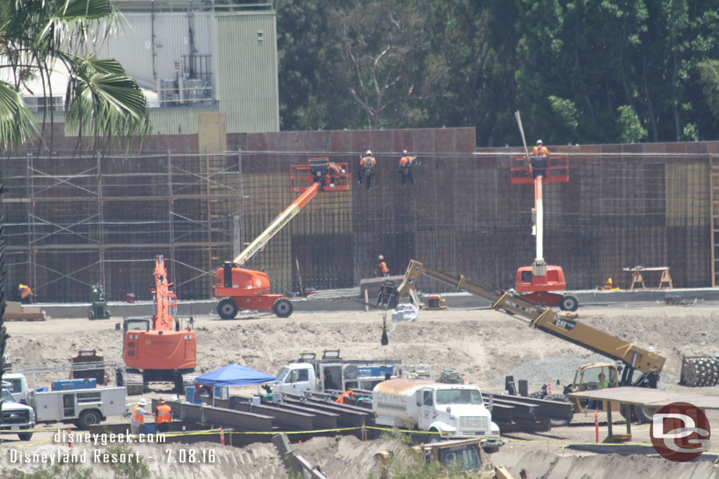 A closer look at the far wall.  a crew is working on the rebar that will be in the wall.