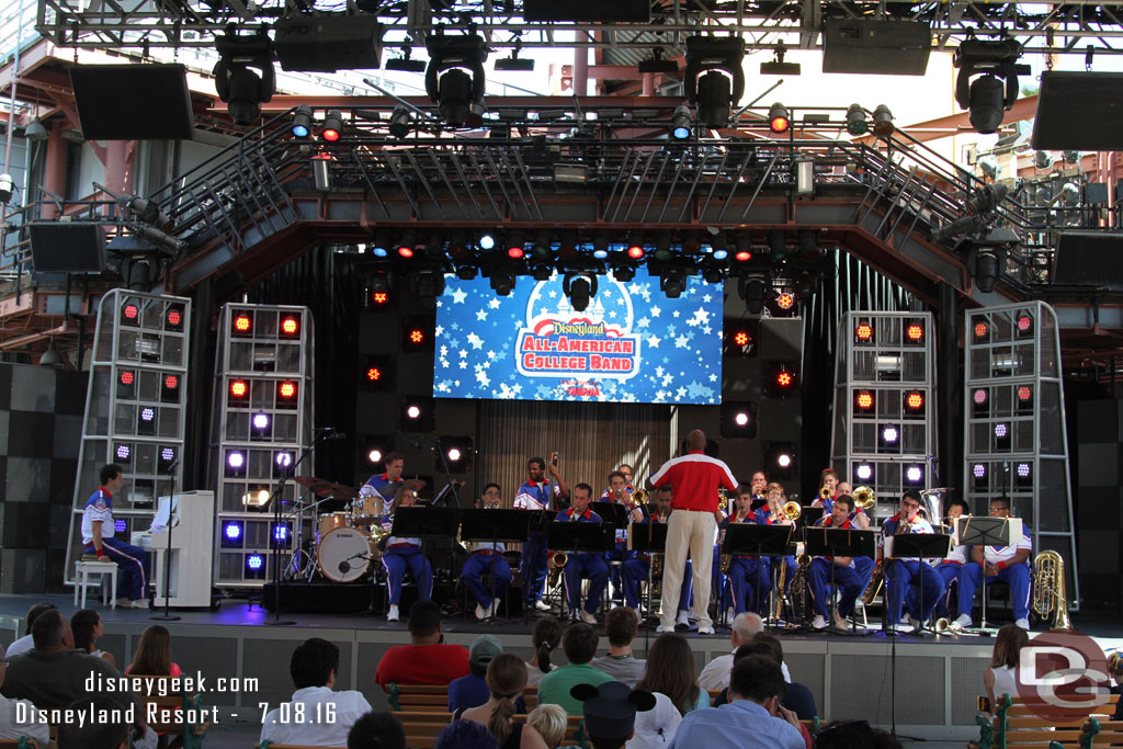 The All-American College Band performing on the Backlot Stage