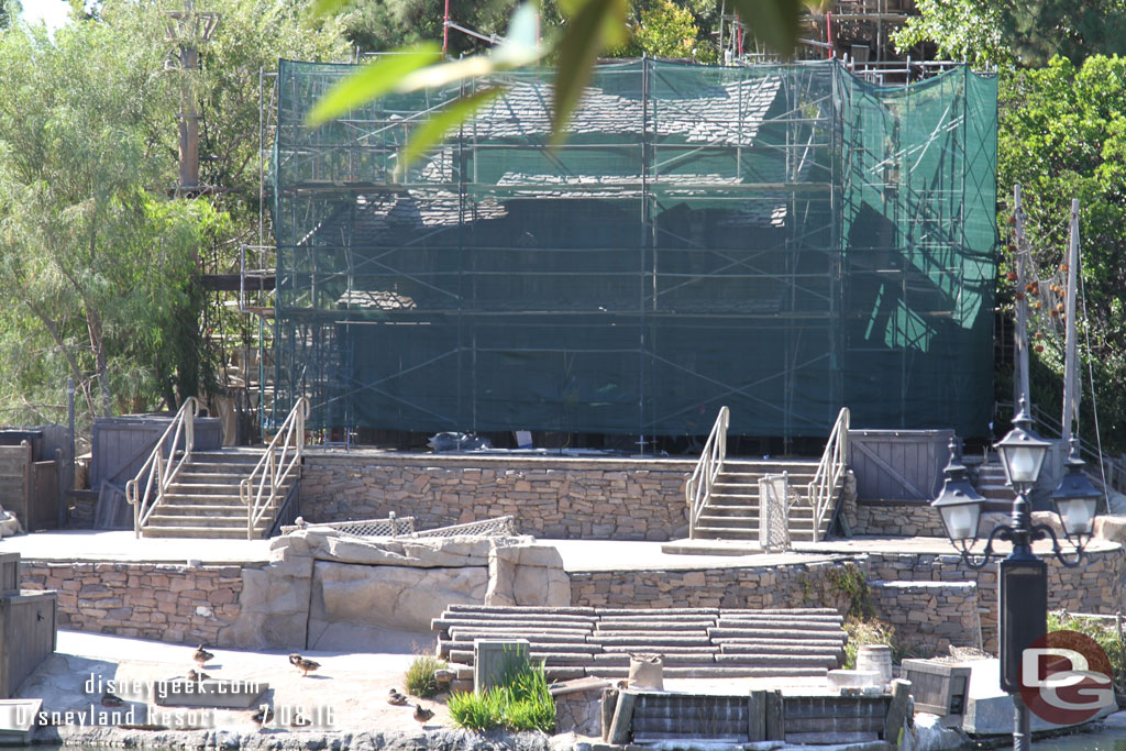 Scaffolding up around the cabin.