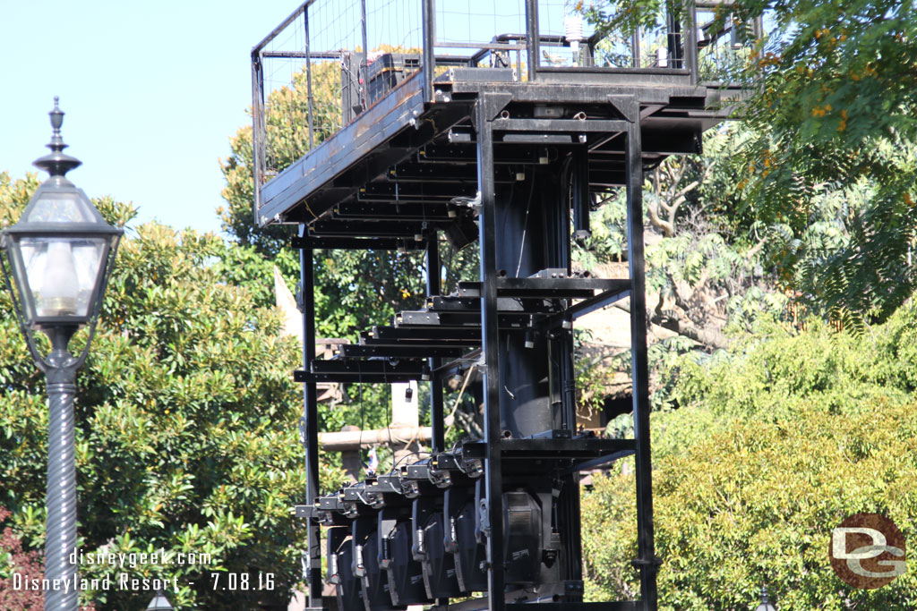 The center light tower was up today for evening performances on the river.  Notice how much equipment has been removed from the tower.  