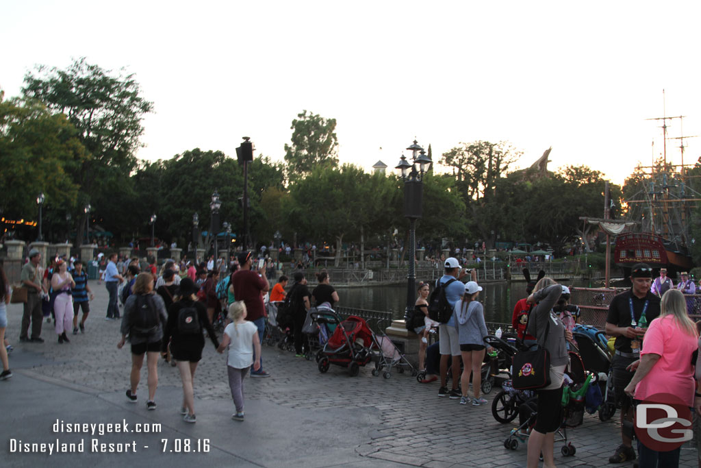 A small crowd along the Rivers of America enjoying the Jambalaya Jazz.  They now perform 4 sets on the river (6:20, 7:45, 8:55 and 10:25 on Friday).