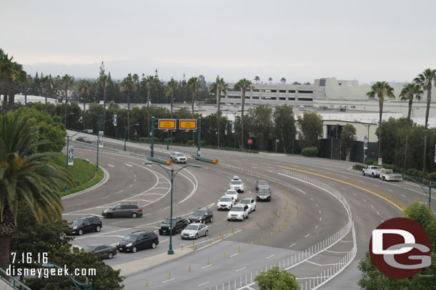 The line for the Mickey and Friends Parking Structure extended out of the garage, this was around 7:45am