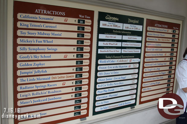 DCA Wait Times at 8:36am.  The racers were down.  Almost everything else was a walk on still.