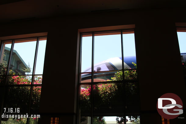 A Monorail passing by the Grand Californian.