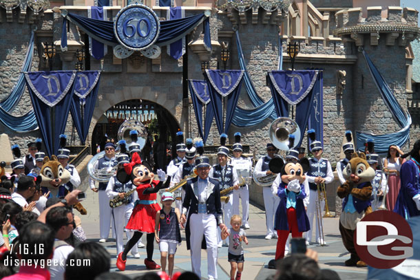 The Disneyland Band and some characters preparing to march to Town Square.