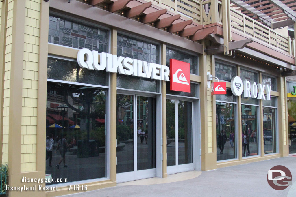 The Quicksilver/Roxy store has closed in Downtown Disney.