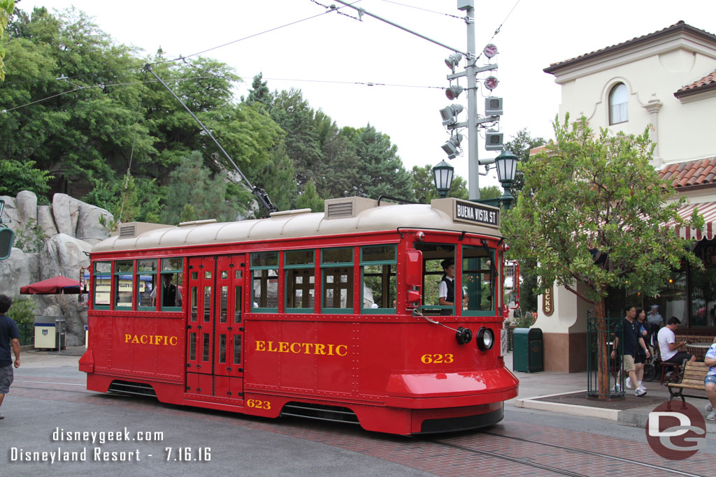 A red car in Carthay Circle