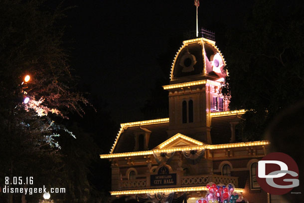 The parade lights on City Hall did not rise up so they were pointing up at the building instead.