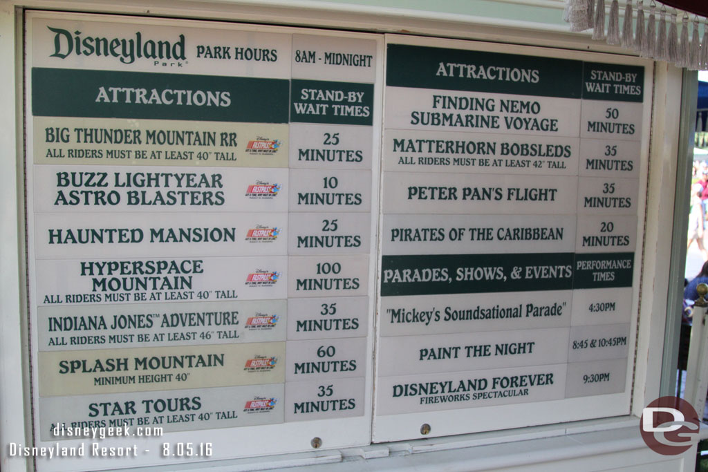 Disneyland wait times at 4:11pm