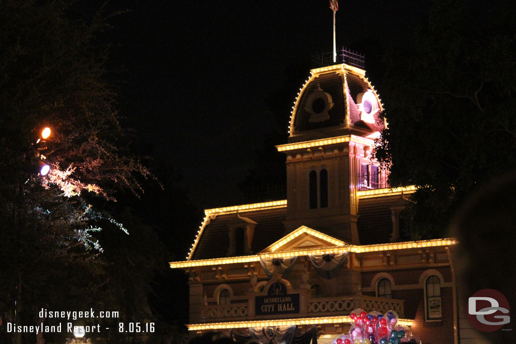 The parade lights on City Hall did not rise up so they were pointing up at the building instead.