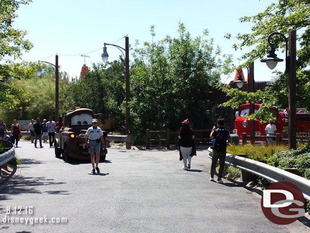 There was a slight traffic jam as Mater had to wait for Red to back into his spot.