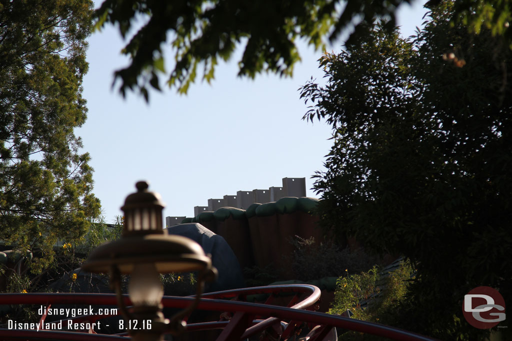 A slightly better view of the Star Wars work.  Guessing the new mountains will extend higher to hide the Star Wars buildings from Toontown.