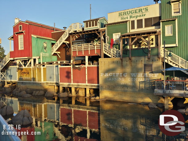 Pacific Wharf as the sun is setting.