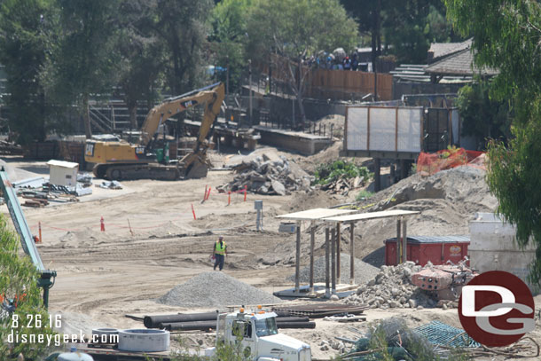 Looking toward Critter Country.  I believe that pile of ruble is the former steps and ramp to the lower level of the Hungry Bear.  I am assuming it is being rebuilt to accommodate the new pathway to Star Wars Land.