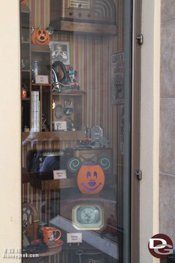 Halloween has moved into most of the windows on Buena Vista Street.