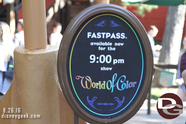 Still distributing FastPasses for the first World of Color show as of 4:23pm