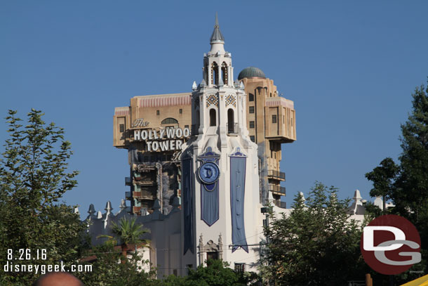 Soon the faded blue will be gone.  Not sure how this view is going to look with the Guardians of the Galaxy overlay on the Tower.  