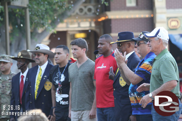 Stopped by the Disneyland Flag Retreat and this evening they were honoring members of the 9th & 10th Calvary, the Buffalo Soldiers, who are celebrating their 150th anniversary this year.  Several members were on hand as well as other veterans for the ceremony.