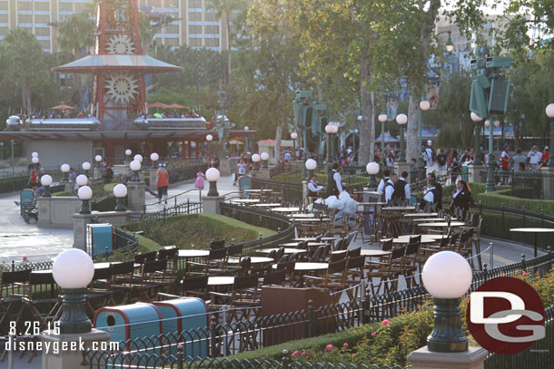 Out in Paradise Park they were set up for the dessert party this evening for World of Color.