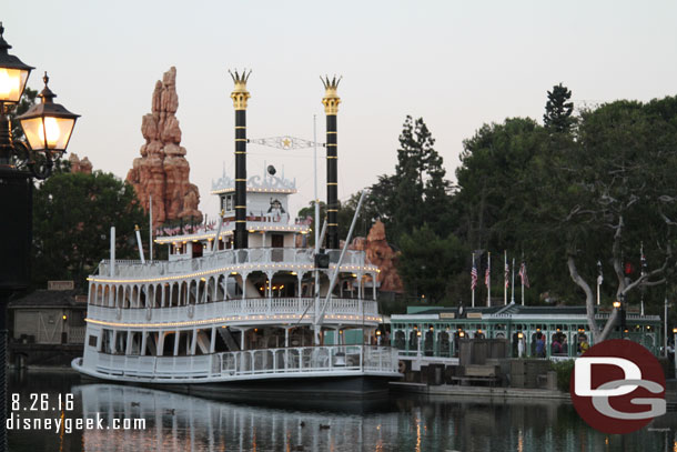 No entertainment on the Rivers of America this evening.  Guess its run is over.