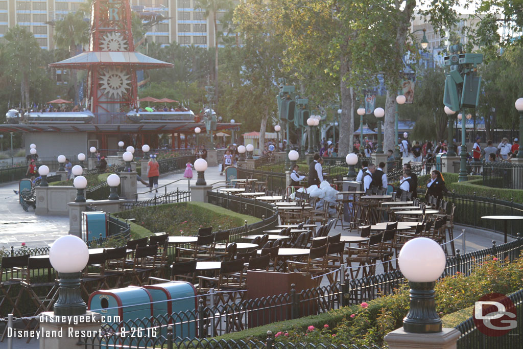 Out in Paradise Park they were set up for the dessert party this evening for World of Color.