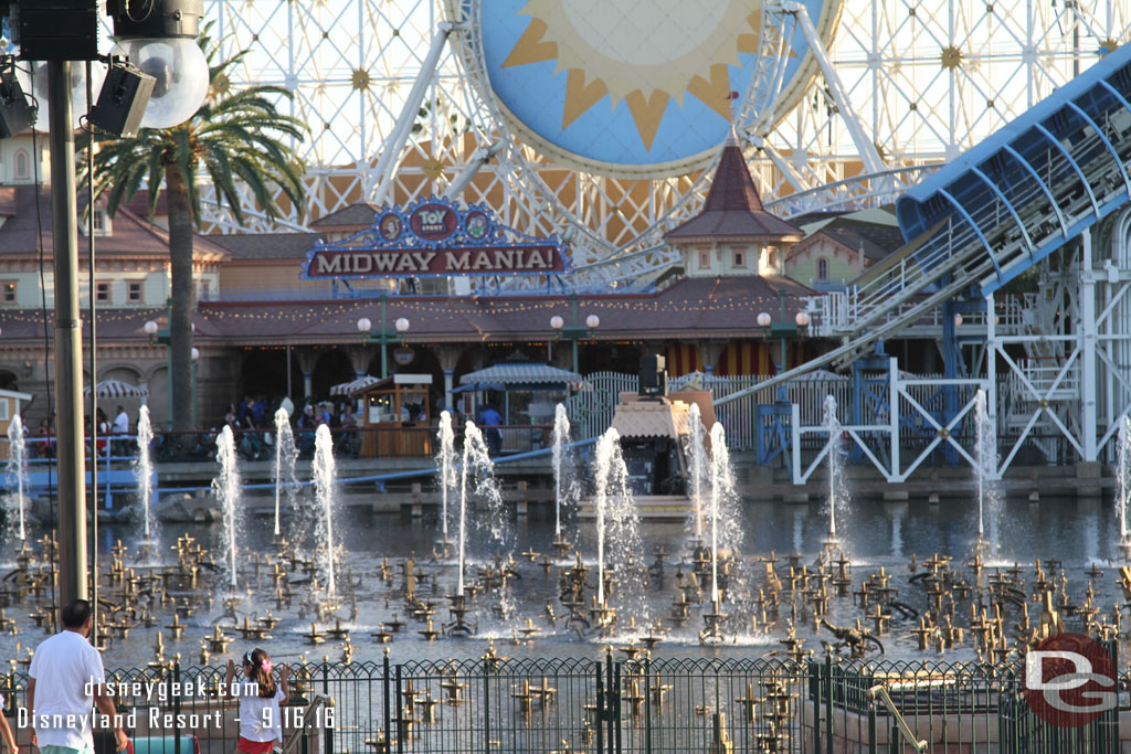 World of Color fountains warming up for the evenings show.  The original show has returned.