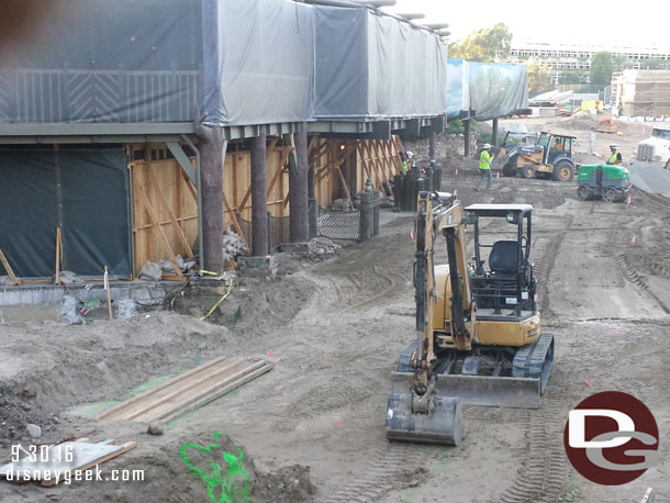 While eating you could hear they were dumping dirt and compacting it, making the seating area of the Hungry Bear shake.  Here is a look through the fence at the new walkway.