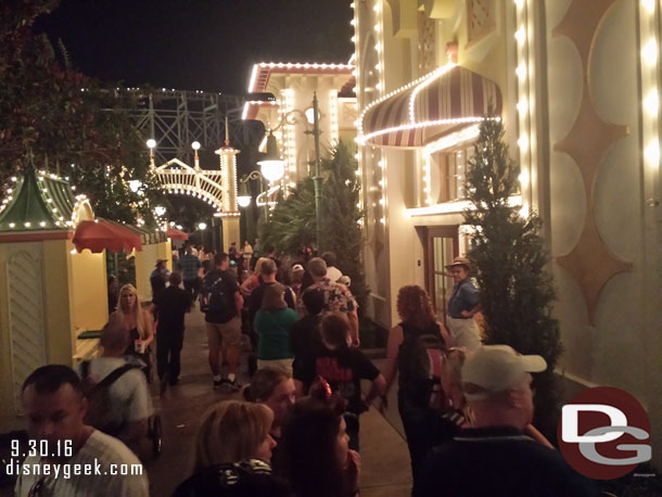 The line for Boardwalk Pizza & Pasta was out the door and down the walkway.  I am at the end of it.  Cast members were at the exits to guide you to the line.   It looked worse than it was.  It was under 15 minutes from this point until we were seated and eating.