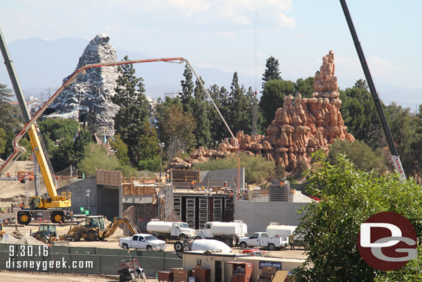 The backstage marina is taking shape in the center of the site.