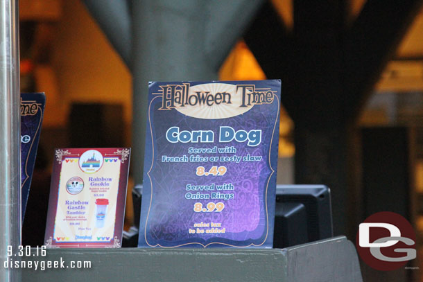 Also note they now have Corn Dogs at the Hungry Bear.  I do not get the Halloween tie in though.