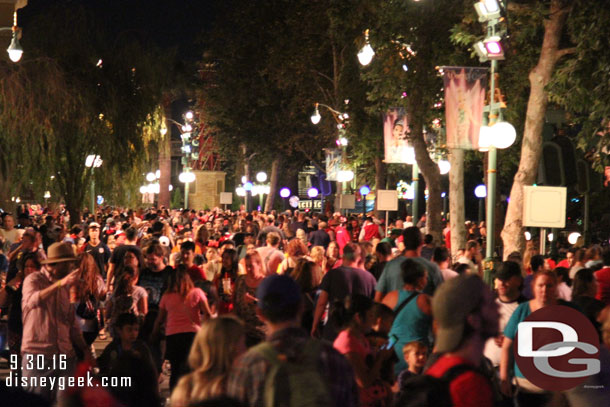 Paradise Pier was very crowded.  The standby area for World of Color was moved out and marked by tape.  But with the near gridlock in the walkways it was a mess to walk through.