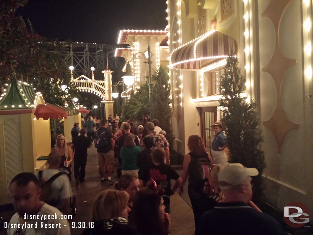 The line for Boardwalk Pizza & Pasta was out the door and down the walkway.  I am at the end of it.  Cast members were at the exits to guide you to the line.   It looked worse than it was.  It was under 15 minutes from this point until we were seated and eating.