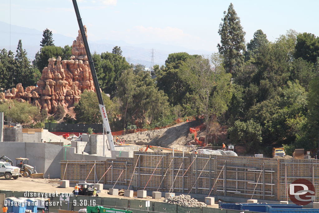 As we pan further right there are forms for a wall that stretches most the way toward Critter Country along the Rivers of America.