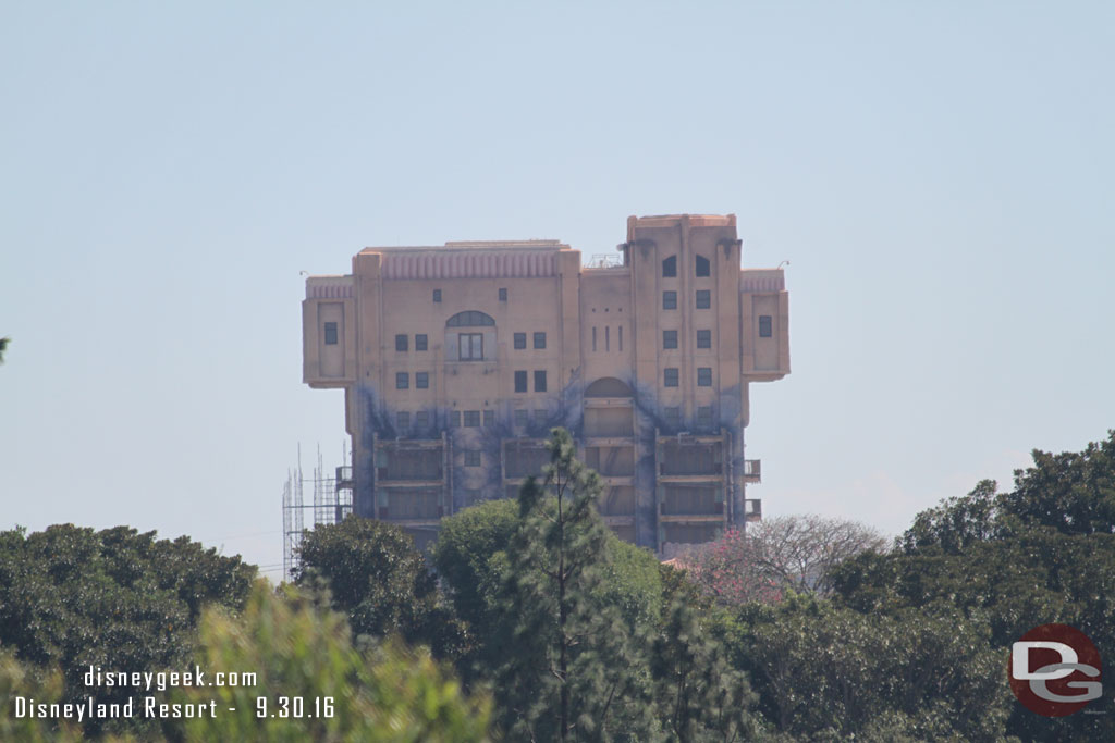 In the distance the now nameless Tower of Terror. On the left notice the scaffolding taking shape.  It will soon surround the Tower.