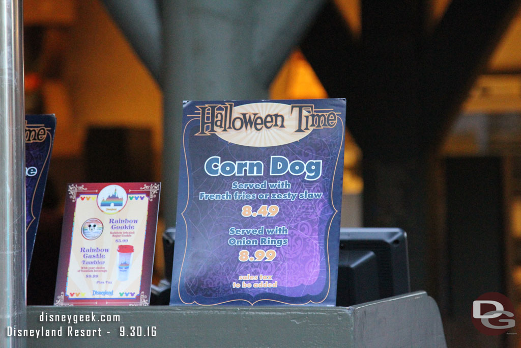 Also note they now have Corn Dogs at the Hungry Bear.  I do not get the Halloween tie in though.