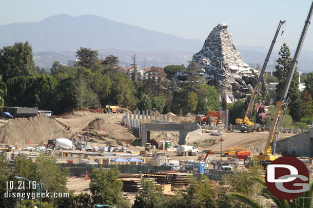 The tunnel that will lead toward Fantasyland, beyond it more work going on the former skyway hill.