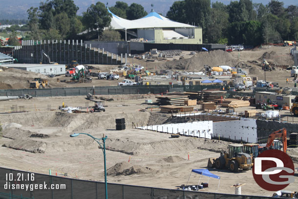 In the lot closest to the structure work continues on the foundation and basement for one of the show buildings.