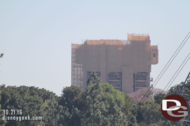 The Tower of Terror is mostly surrounded by scaffolding now.