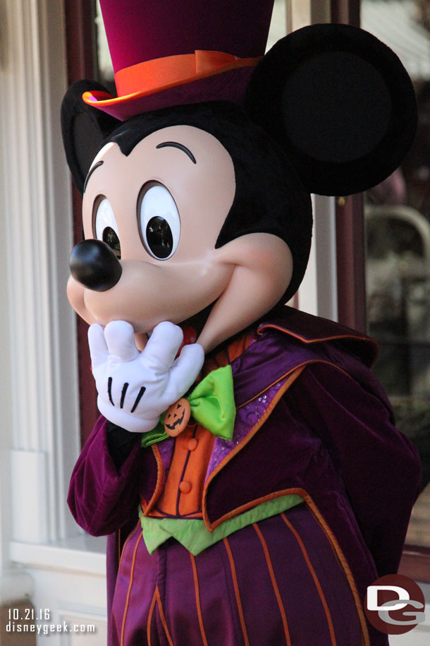 Mickey in his Halloween costume in Town Square.