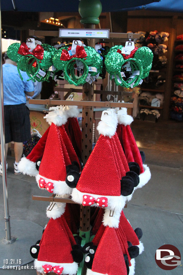 One rack of Christmas hats at the Studio Store.