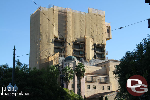 The Tower of Terror continues to be surrounded by scaffolding.  The attraction is operating at 2/3 capacity (one shaft is down for renovation work) as it limps towards a full closure in January.