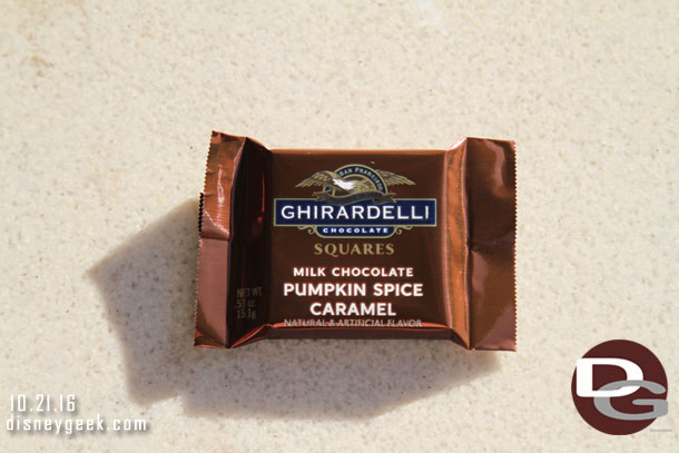 Ghirardelli is passing out Pumpkin Spice chocolate.