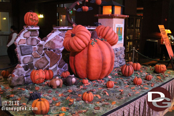 In the lobby of the Grand Californian is a Halloween display.