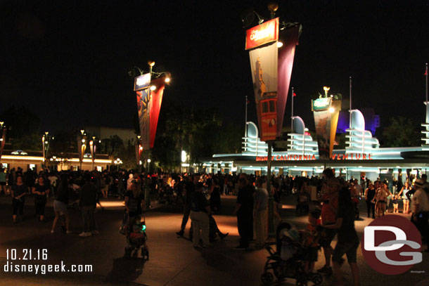 No wait at security this evening but a long wait to get into DCA at 7:30 thanks to Disneyland being closed.