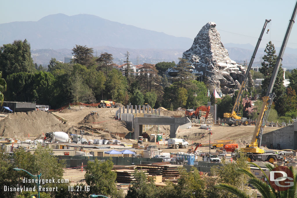 The tunnel that will lead toward Fantasyland, beyond it more work going on the former skyway hill.