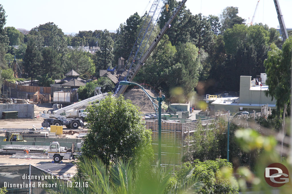 A new wall taking shape along the new backstage roadway.  The path for the new road is between that wall and the tramway fence.