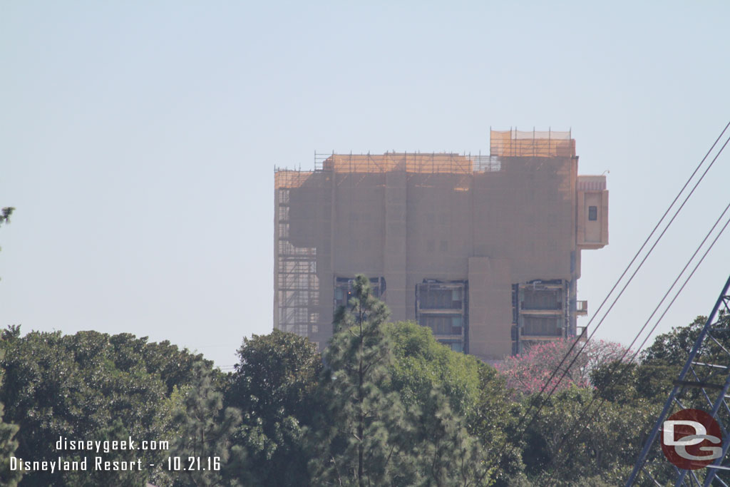 The Tower of Terror is mostly surrounded by scaffolding now.